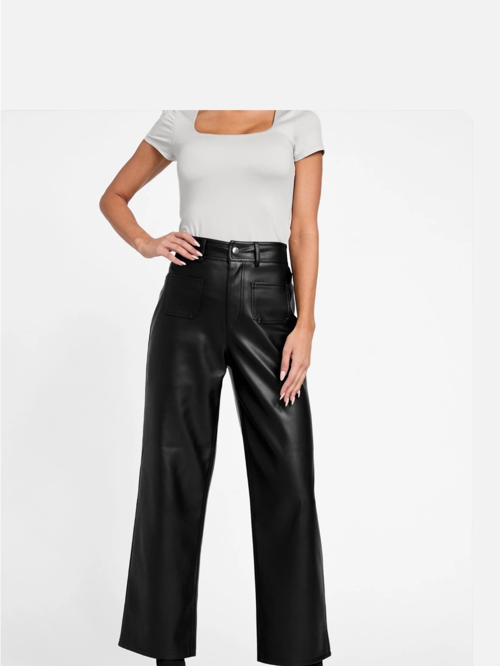 Guess Black High-Rise Wide Leg Faux Leather Pants